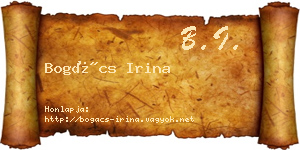 Bogács Irina névjegykártya